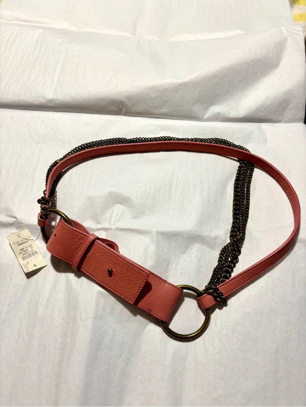 Talbot’s Women's Coral Leather Chain Belt, S, NWT